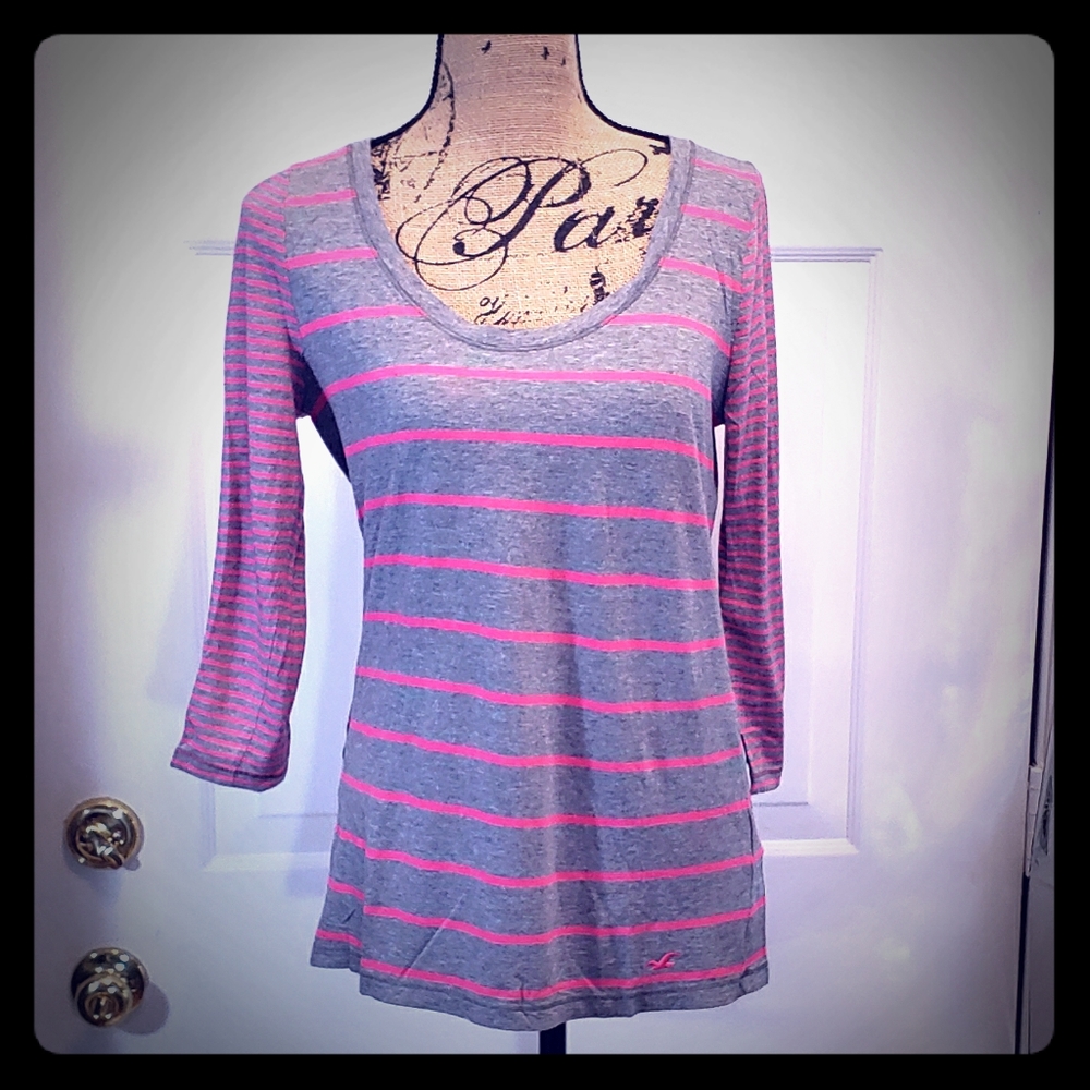 Hollister Gray and Pink Striped scoop neck top